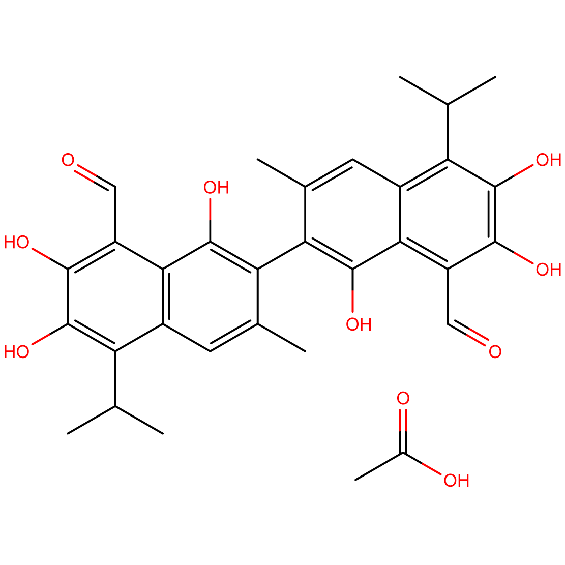 Structure Gossypol acetate CAS 12542-36-8